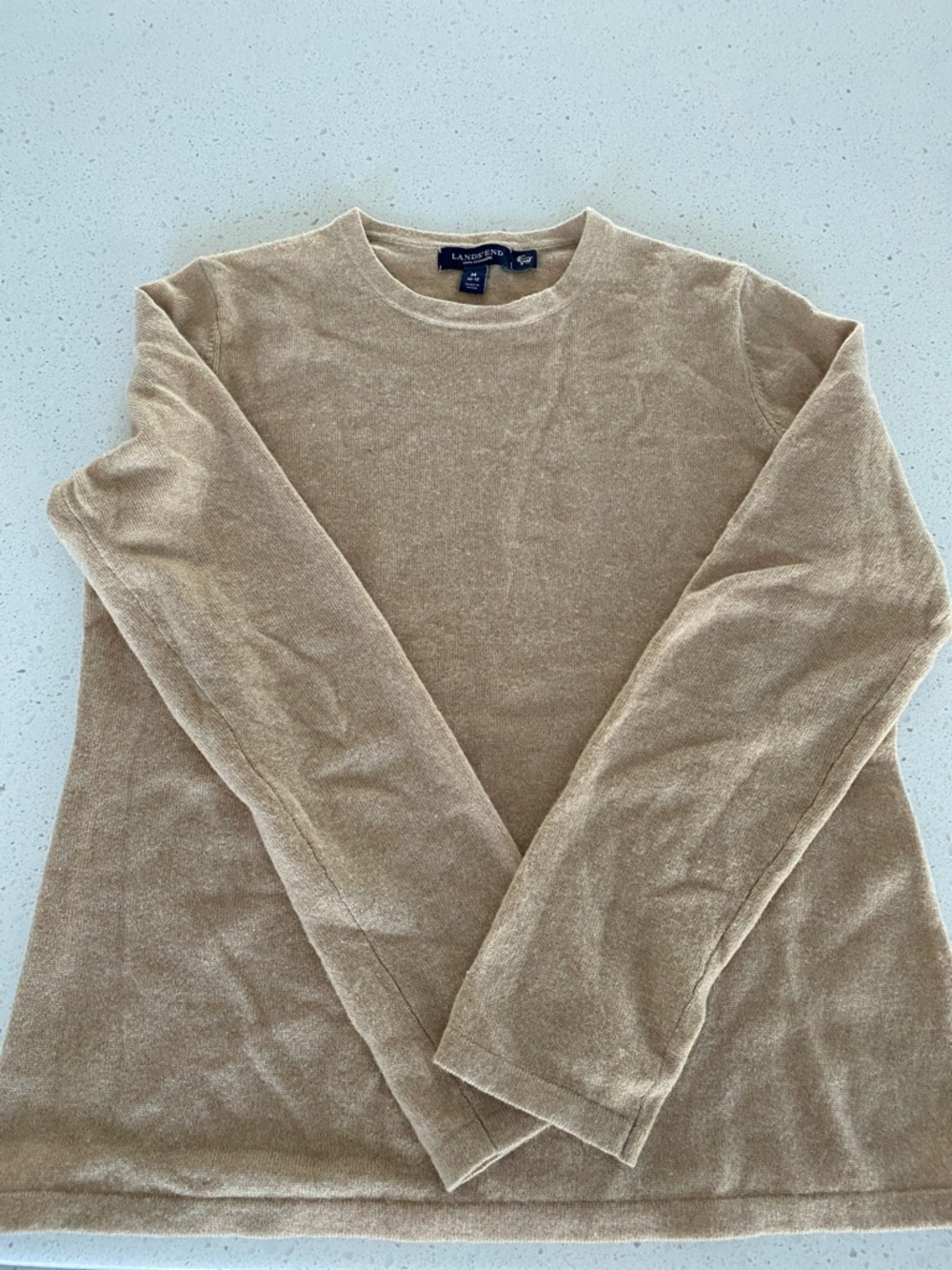 Lands' End Crewneck Sweater in Light Beige camel cashmere